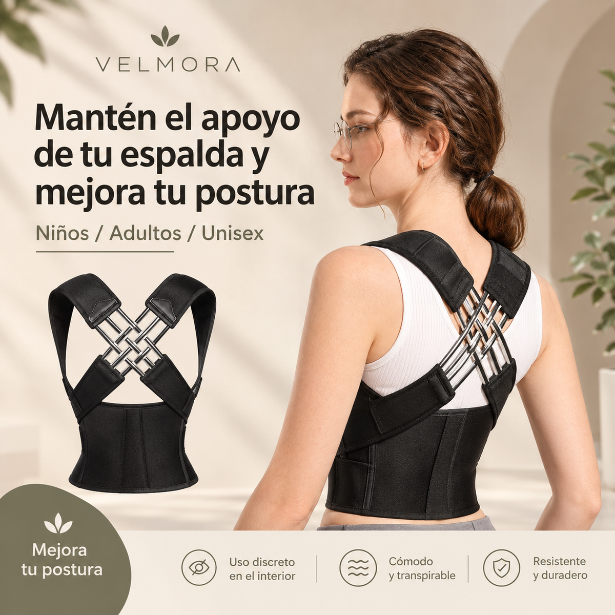Cinturón corrector de espalda ajustable para mejorar los hábitos posturales diarios