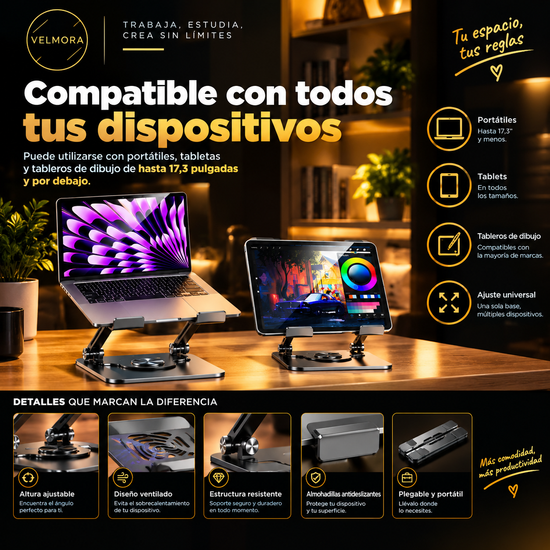 Soporte ajustable de aluminio para portátil